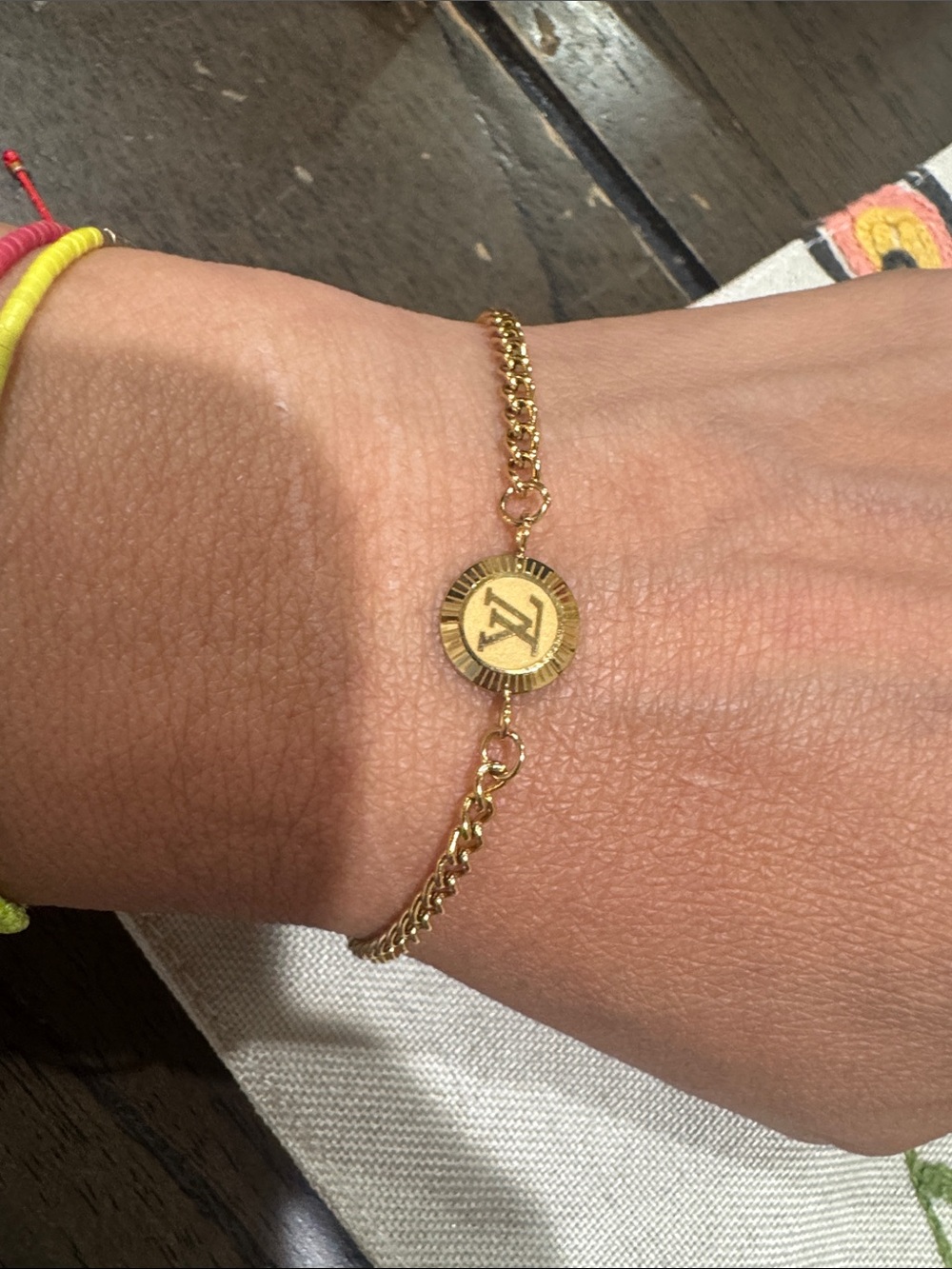 Gold Round Monogram Coin Bracelet